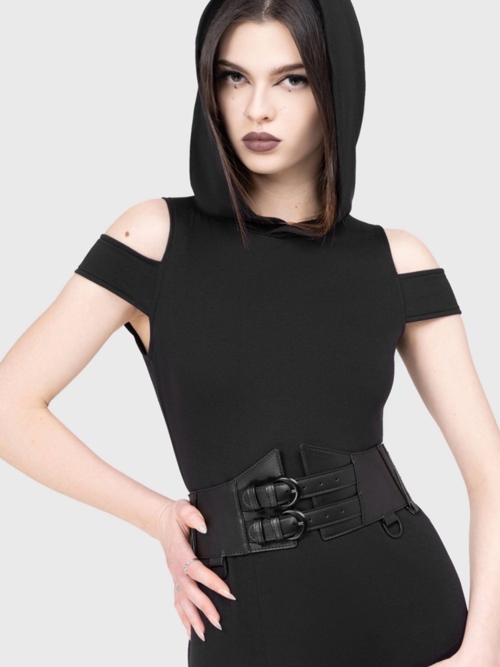 Killstar Grin & Sin Double Buckle Gothic Waist Belt Black M/L - Picture 3 of 7